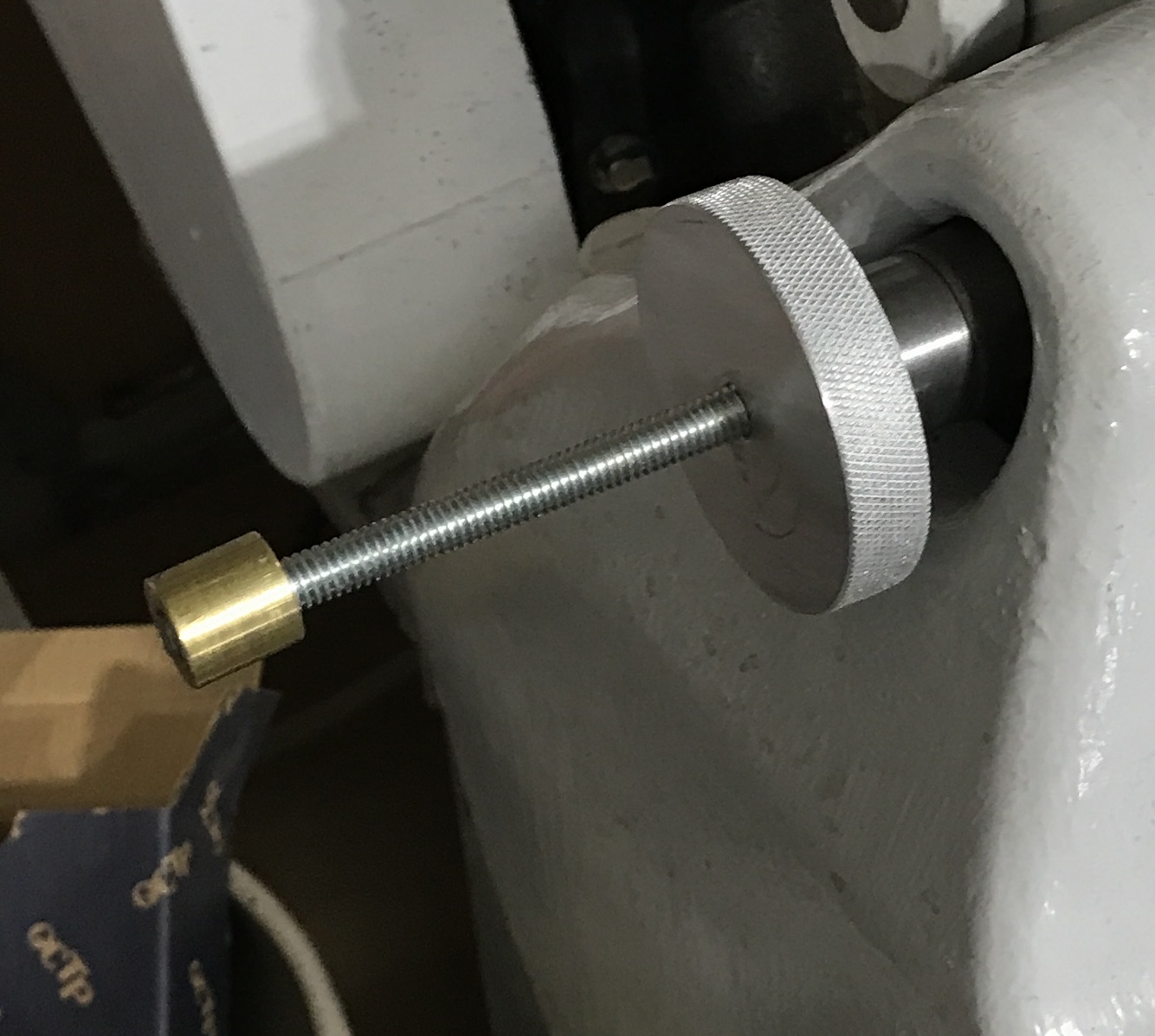 The spindle end of the installed stop